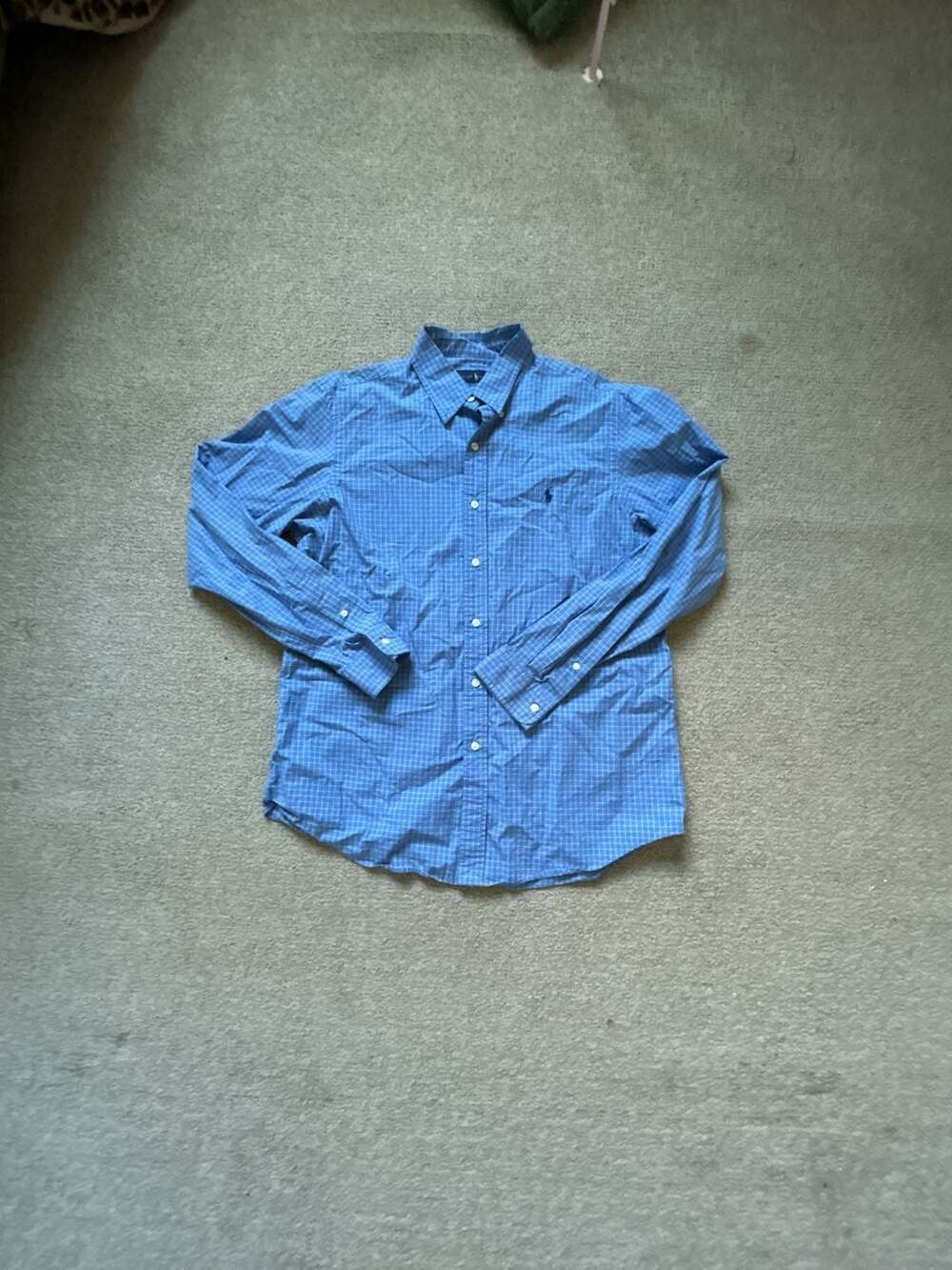 Ralph Lauren Men's Blue White Plaid Long Sleeve Button-Down Shirt
